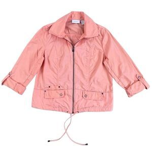 EUC Chico’s Peach/Salmon Full Zip Rolled Sleeve Shirt Jacket - Size 1 (M/8)